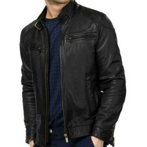 Mens Leather Jacket Biker Style Slim fit
